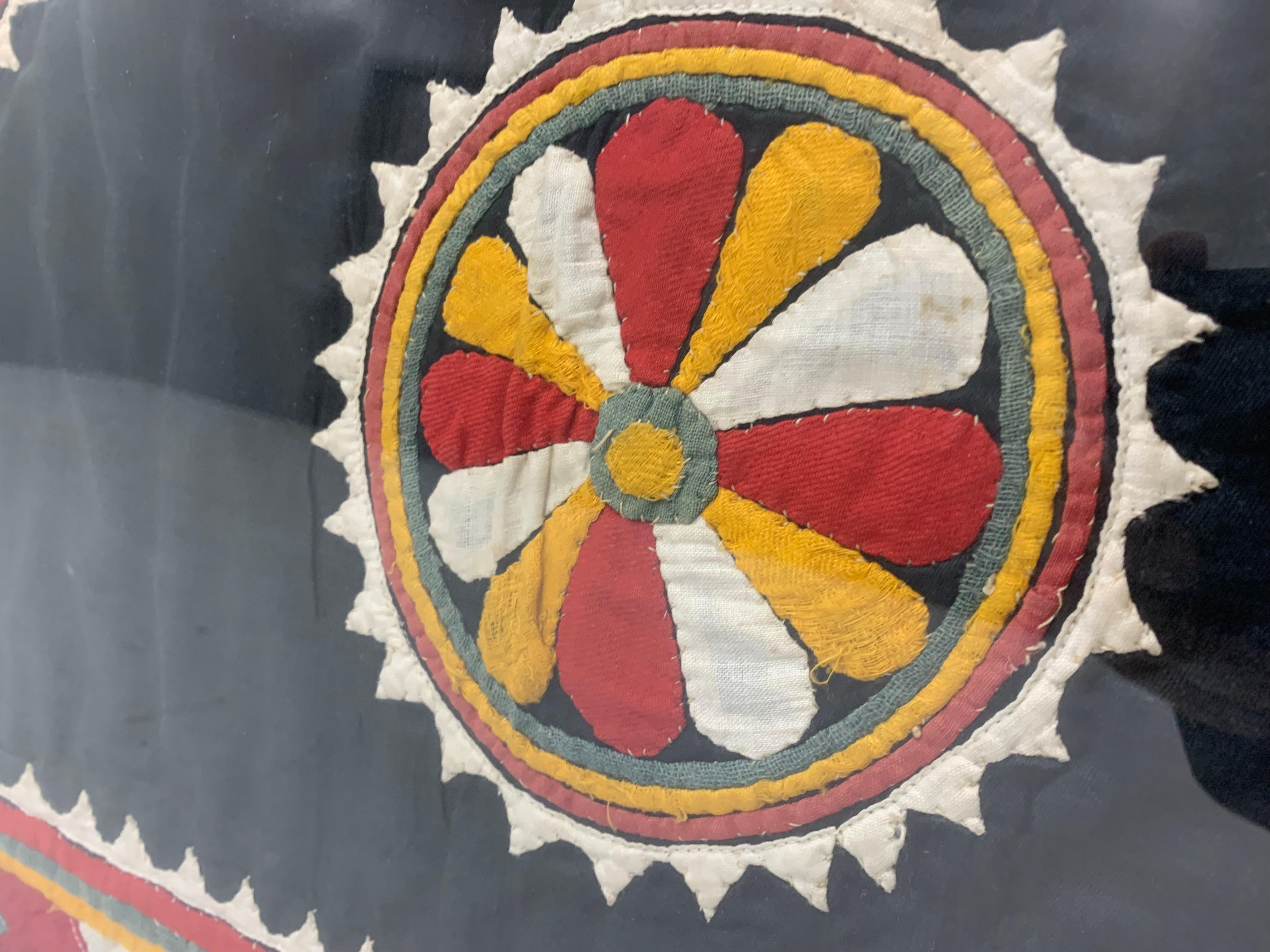Anglo Raj Antique Hand Embroidered Textile from India Framed For Sale