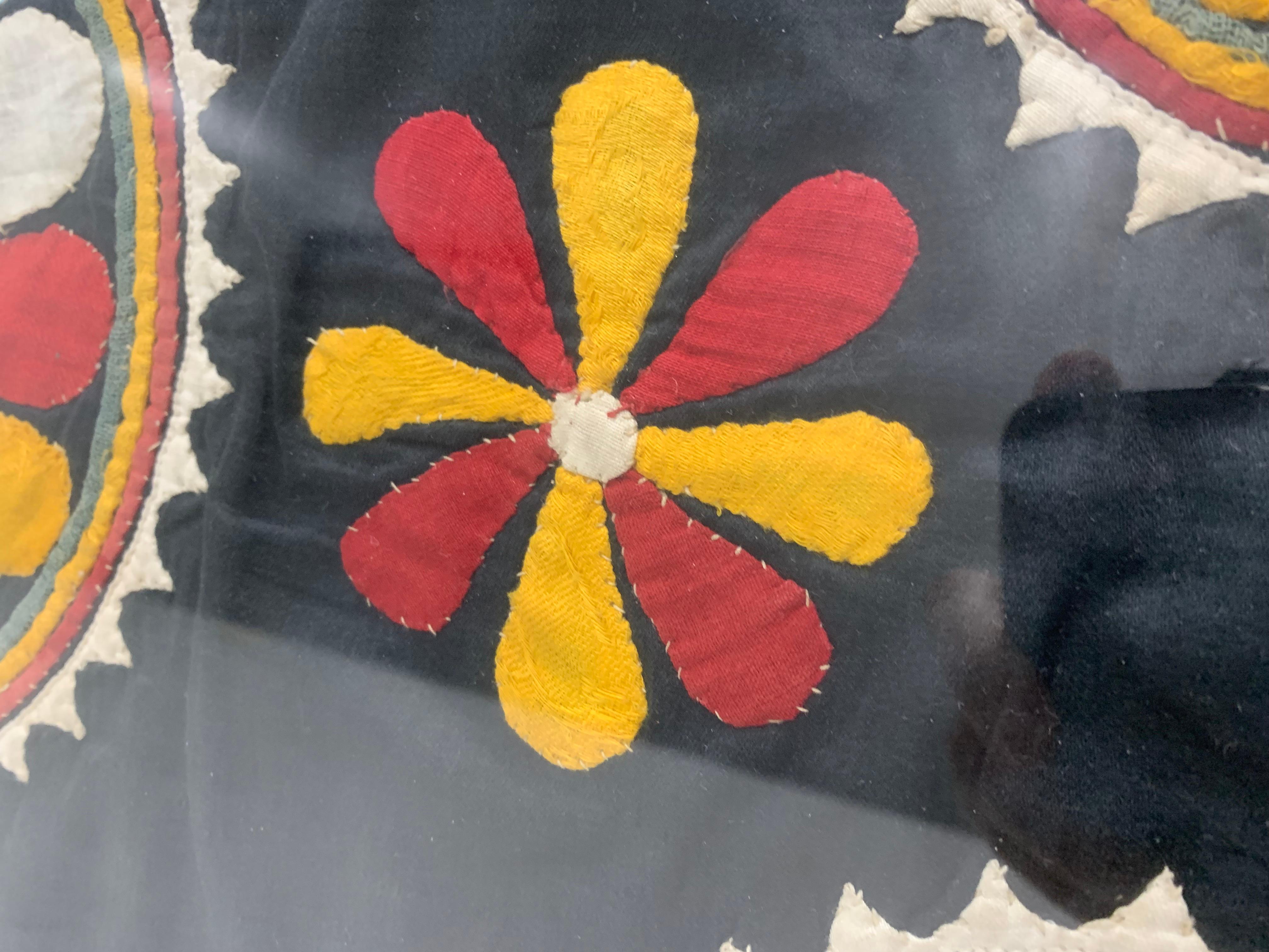 Indian Antique Hand Embroidered Textile from India Framed For Sale
