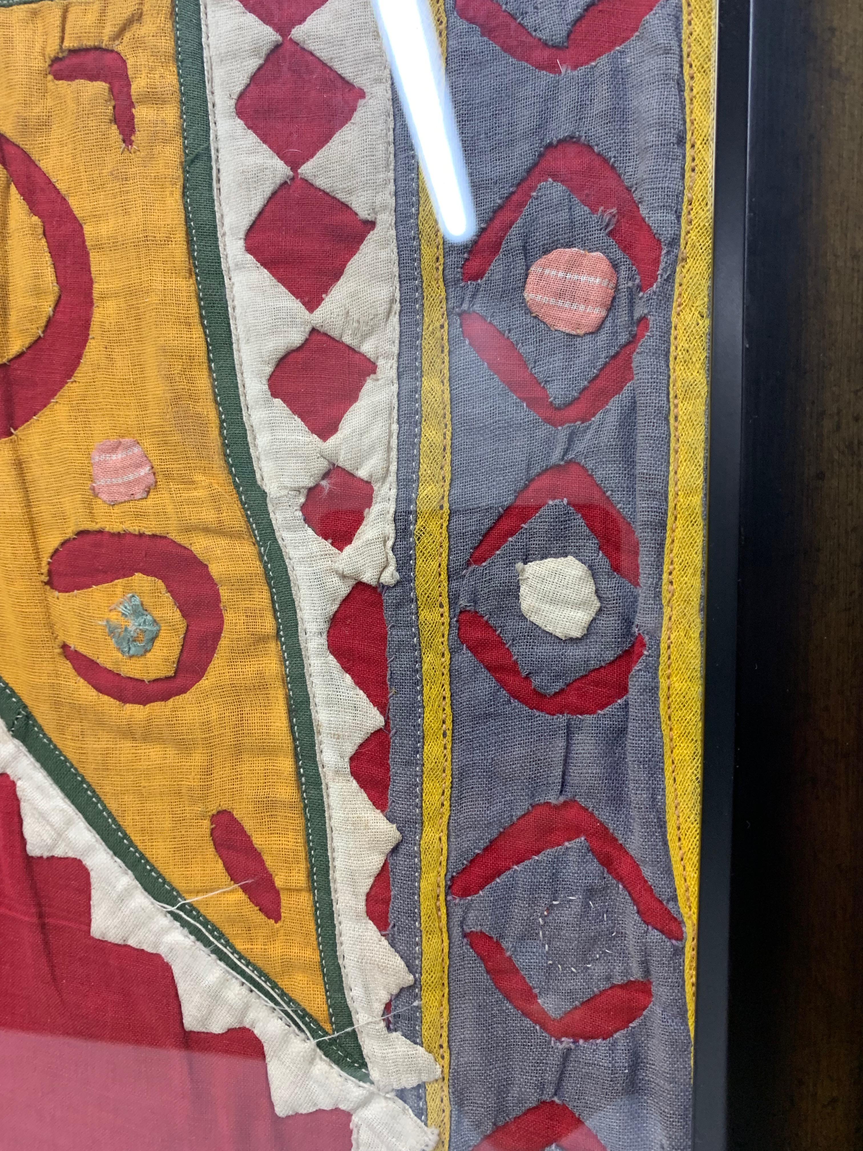 Indian Antique Hand Embroidered Textile from India Framed For Sale