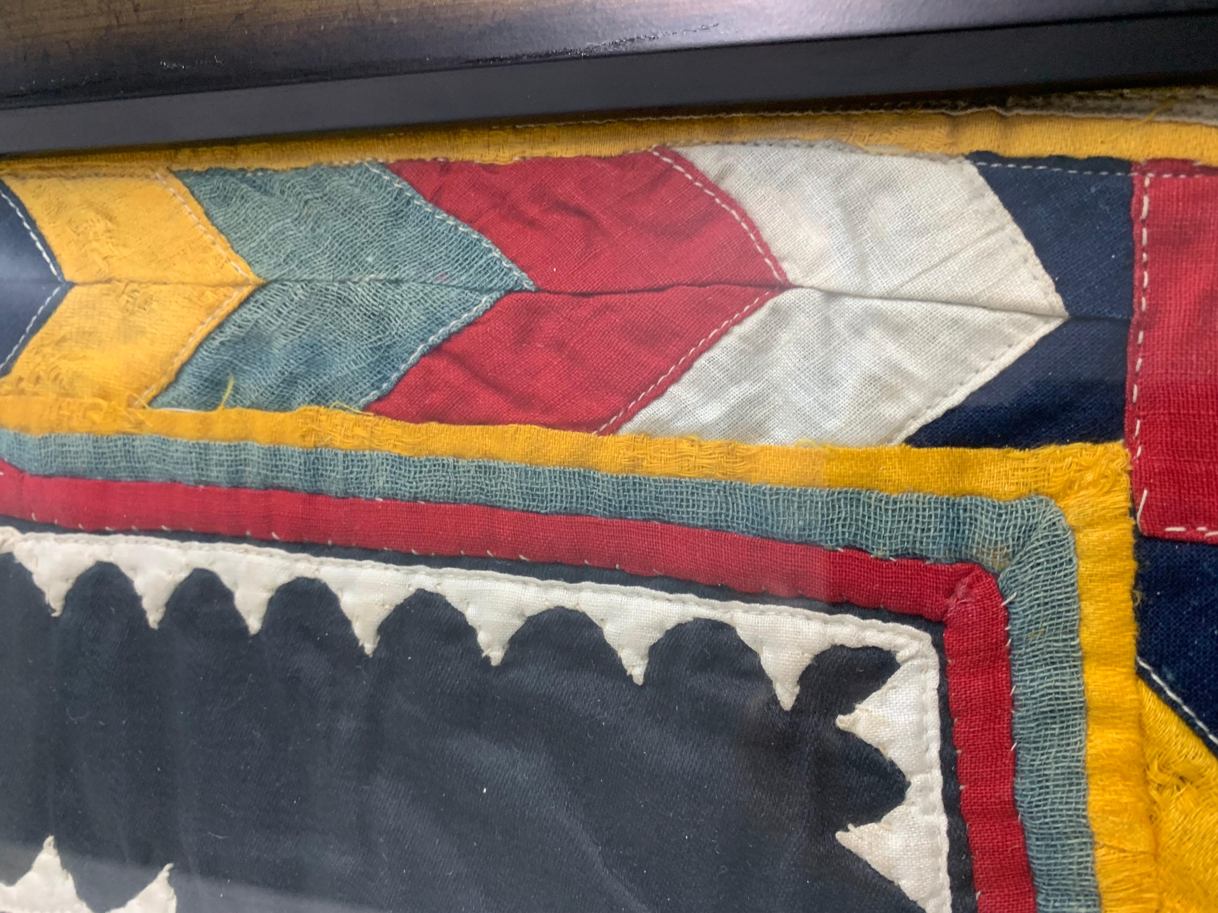 Antique Hand Embroidered Textile from India Framed In Good Condition For Sale In Jersey City, NJ
