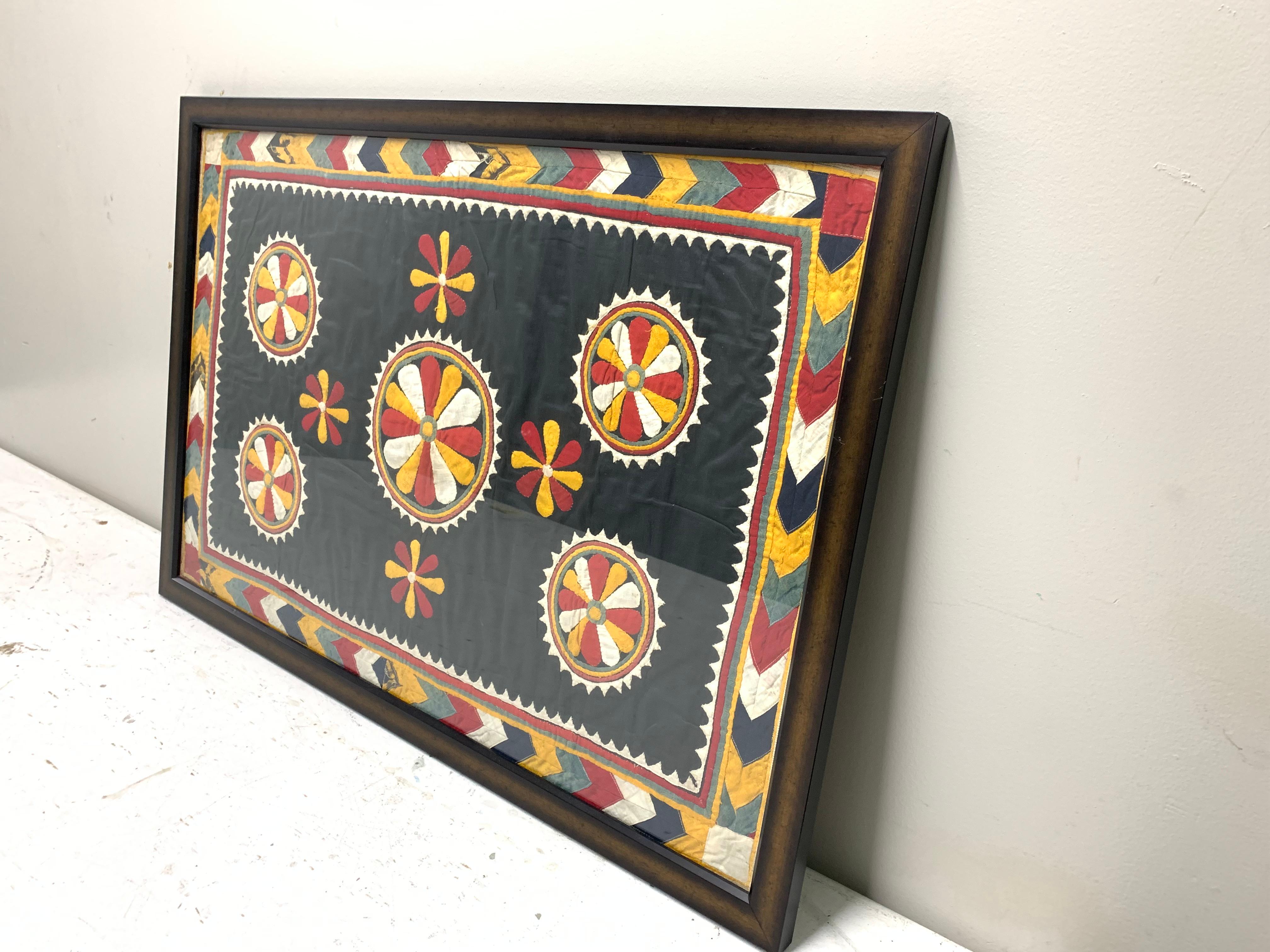 20th Century Antique Hand Embroidered Textile from India Framed For Sale