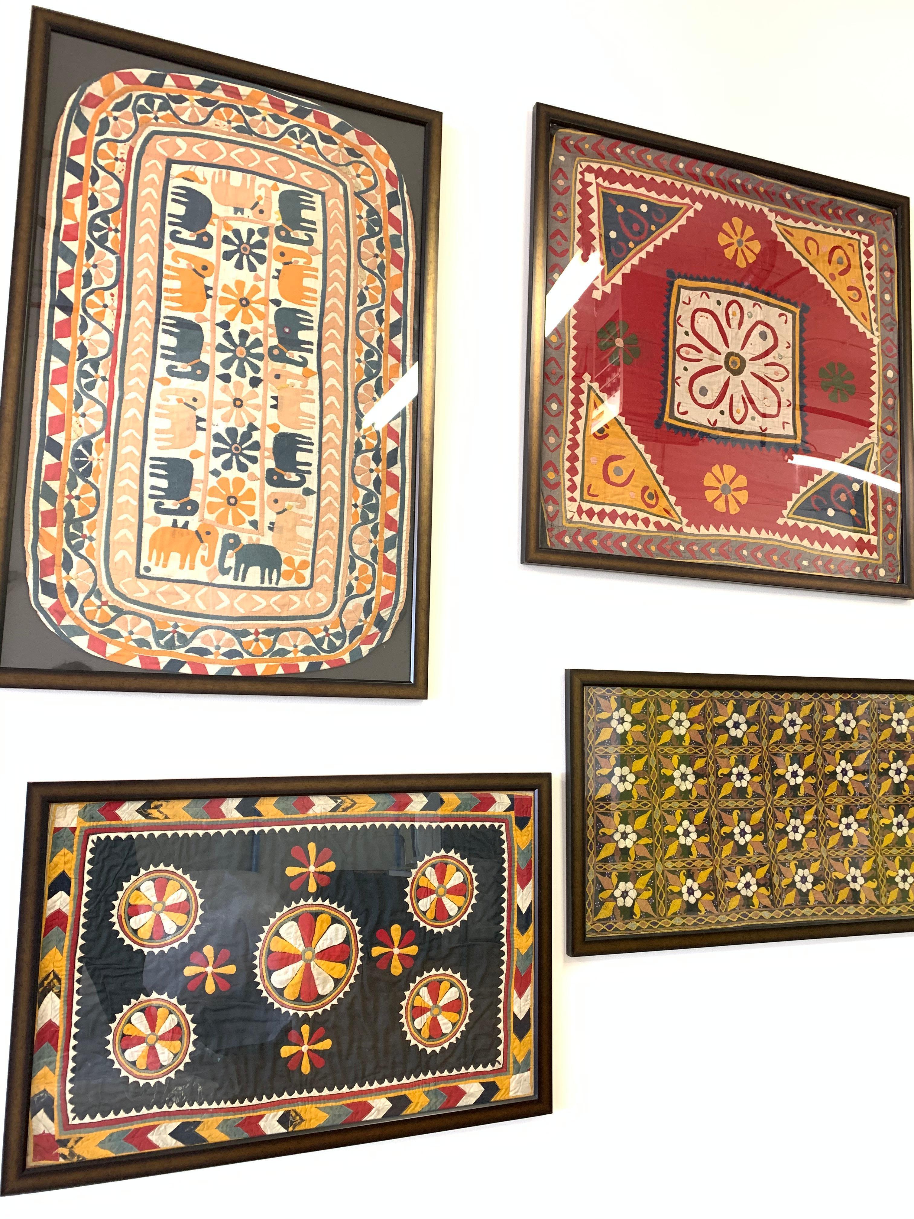 Fabric Antique Hand Embroidered Textile from India Framed For Sale