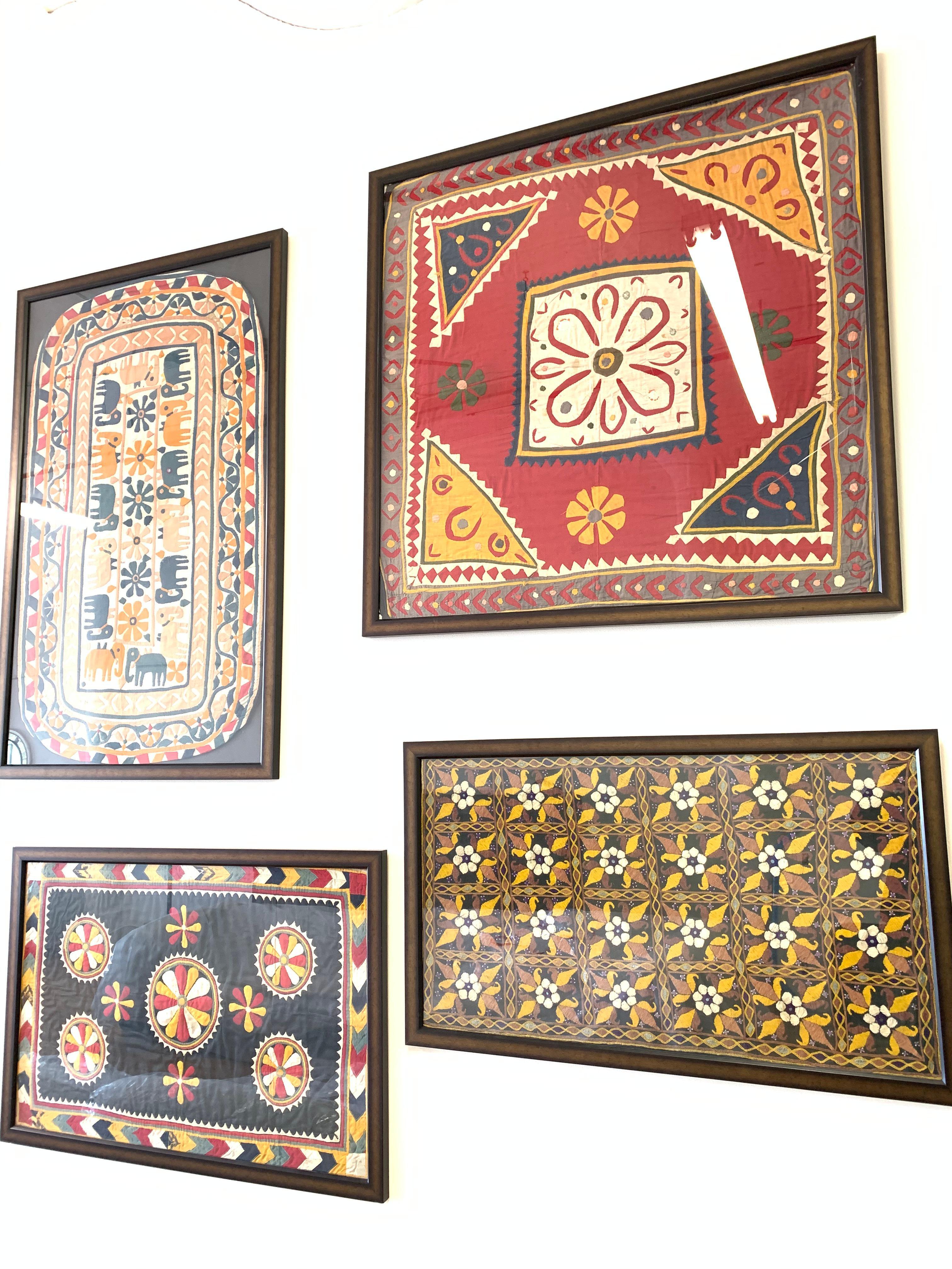 Antique Hand Embroidered Textile from India Framed For Sale 1