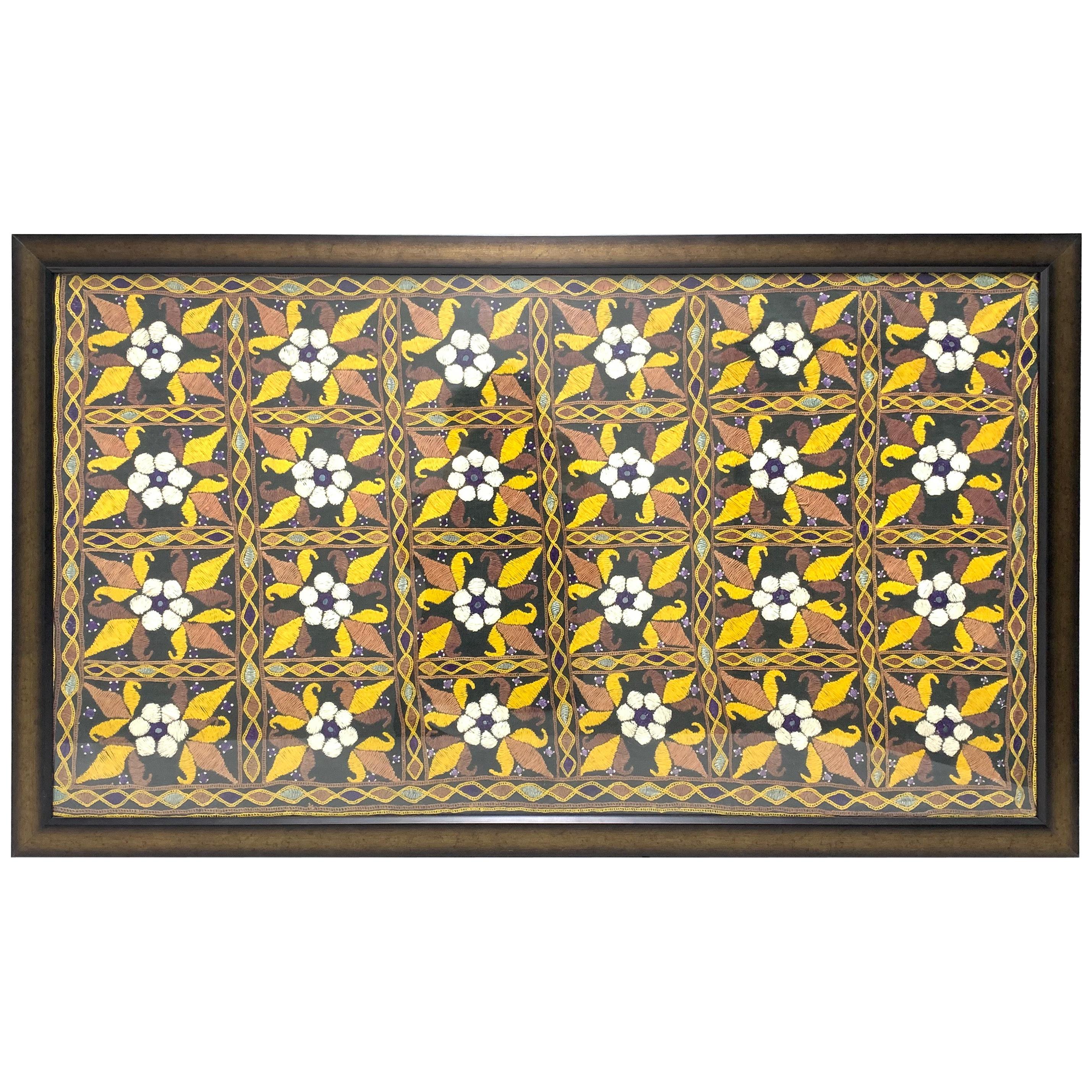 Antique Hand Embroidered Textile from India Framed For Sale