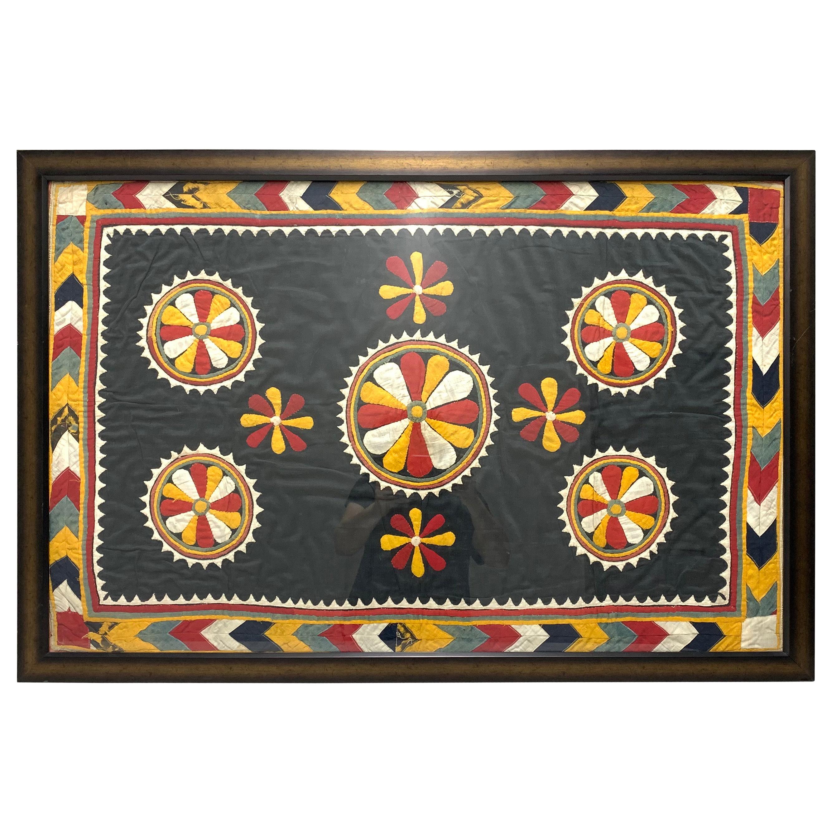 Antique Hand Embroidered Textile from India Framed For Sale