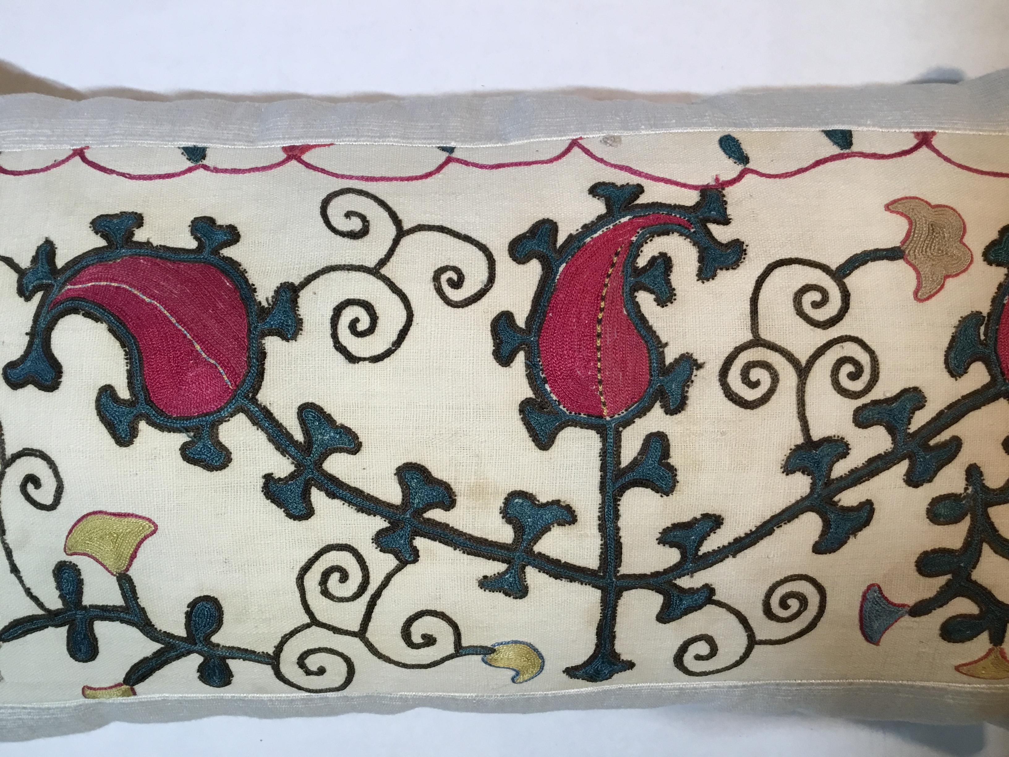 Antique Hand Embroidery Suzani Pillow In Good Condition In Delray Beach, FL