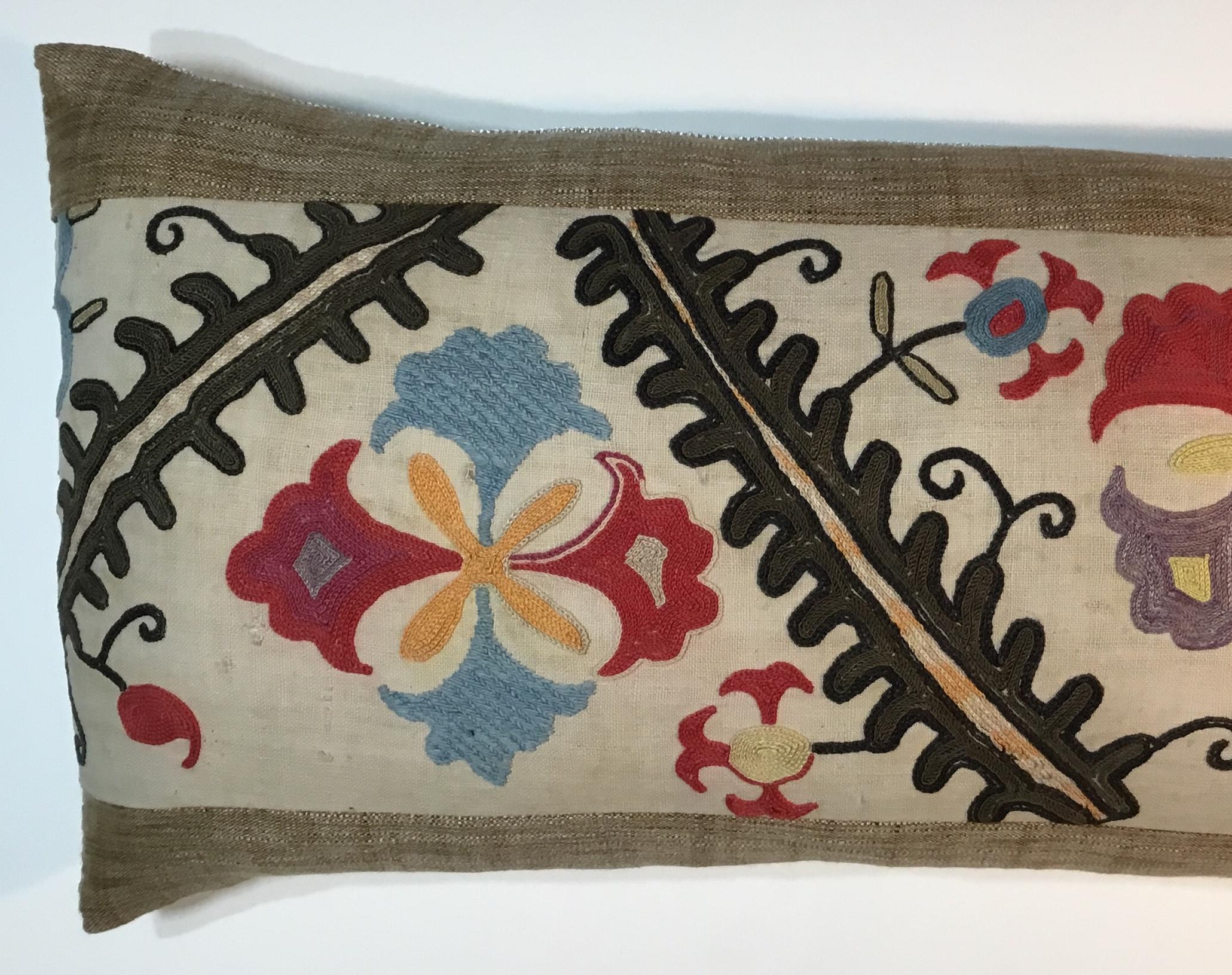 Antique Hand Embroidery Suzani Pillow  In Good Condition In Delray Beach, FL