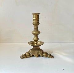 Antique Hand-engraved Brass Candleholder with Lions Feet