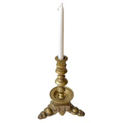 Antique Hand-engraved Brass Candleholder with Lions Feet