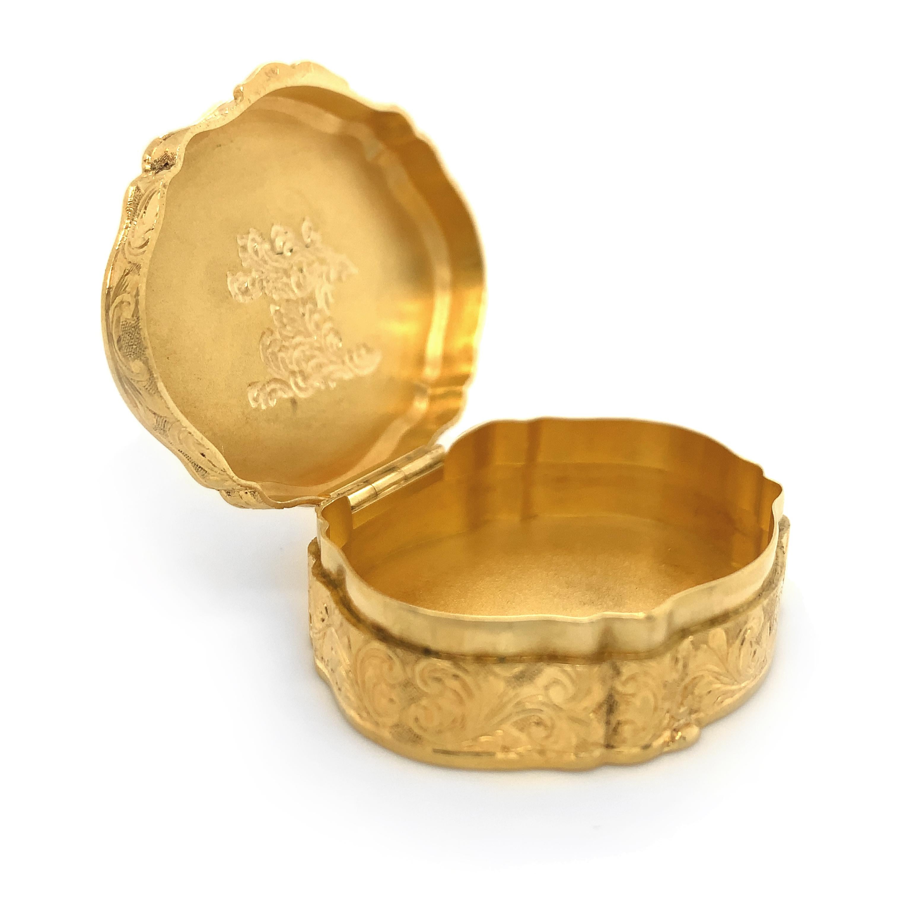 Women's or Men's Antique Hand-Engraved Gold Pill Box For Sale