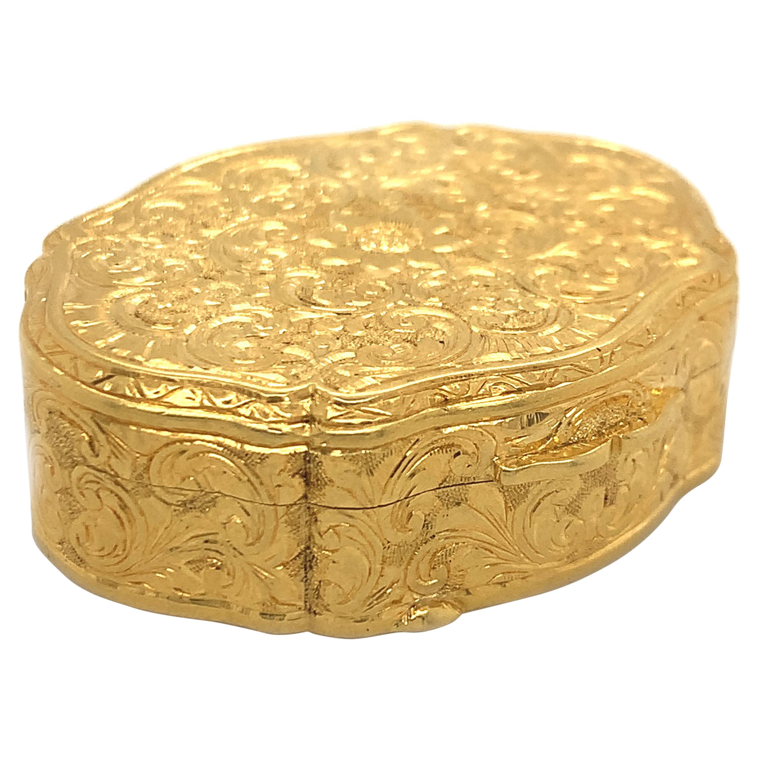 Antique Hand-Engraved Gold Pill Box For Sale
