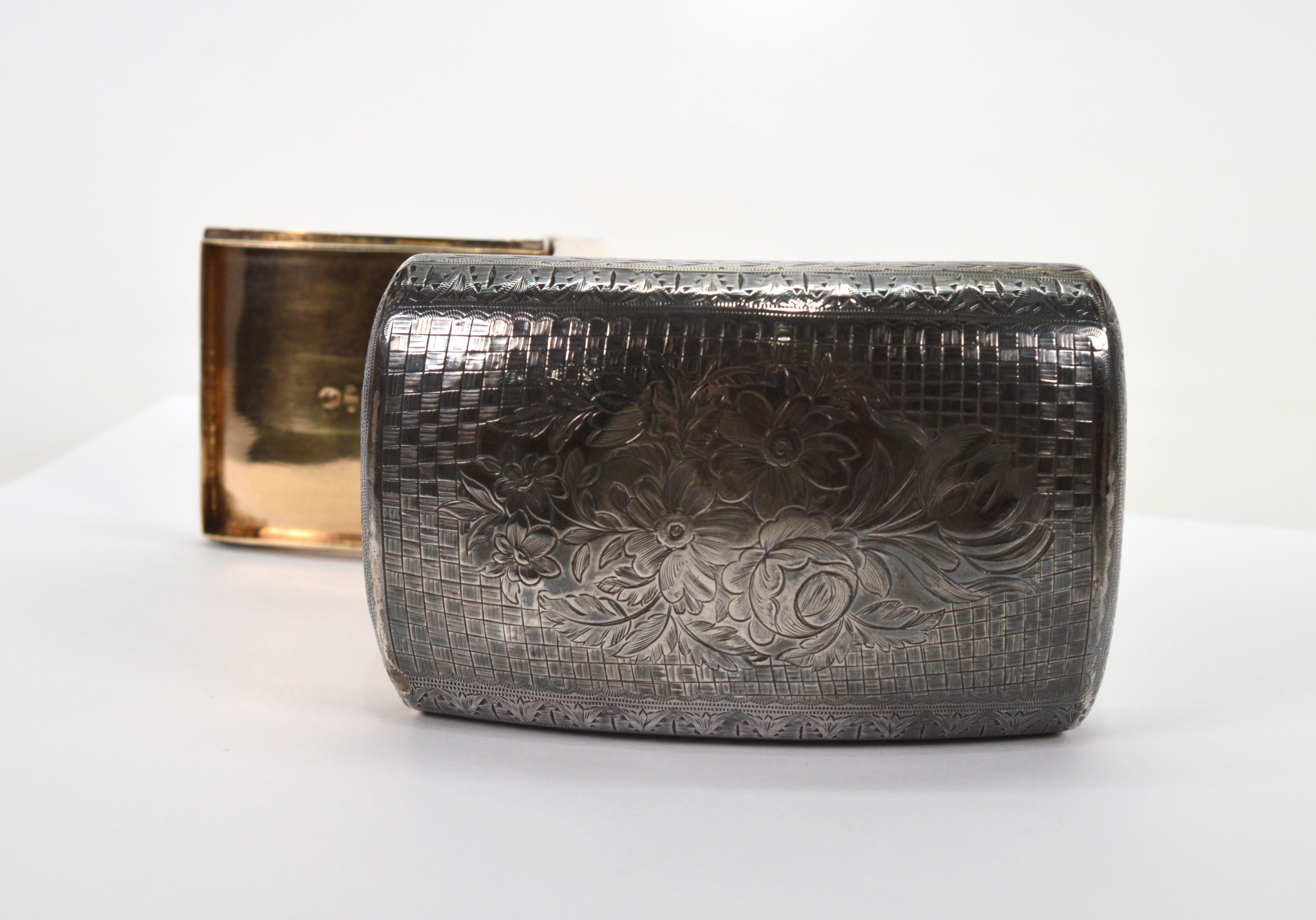 Antique Hand Engraved Sterling Silver Contoured Snuff Tobacco Box  For Sale 4