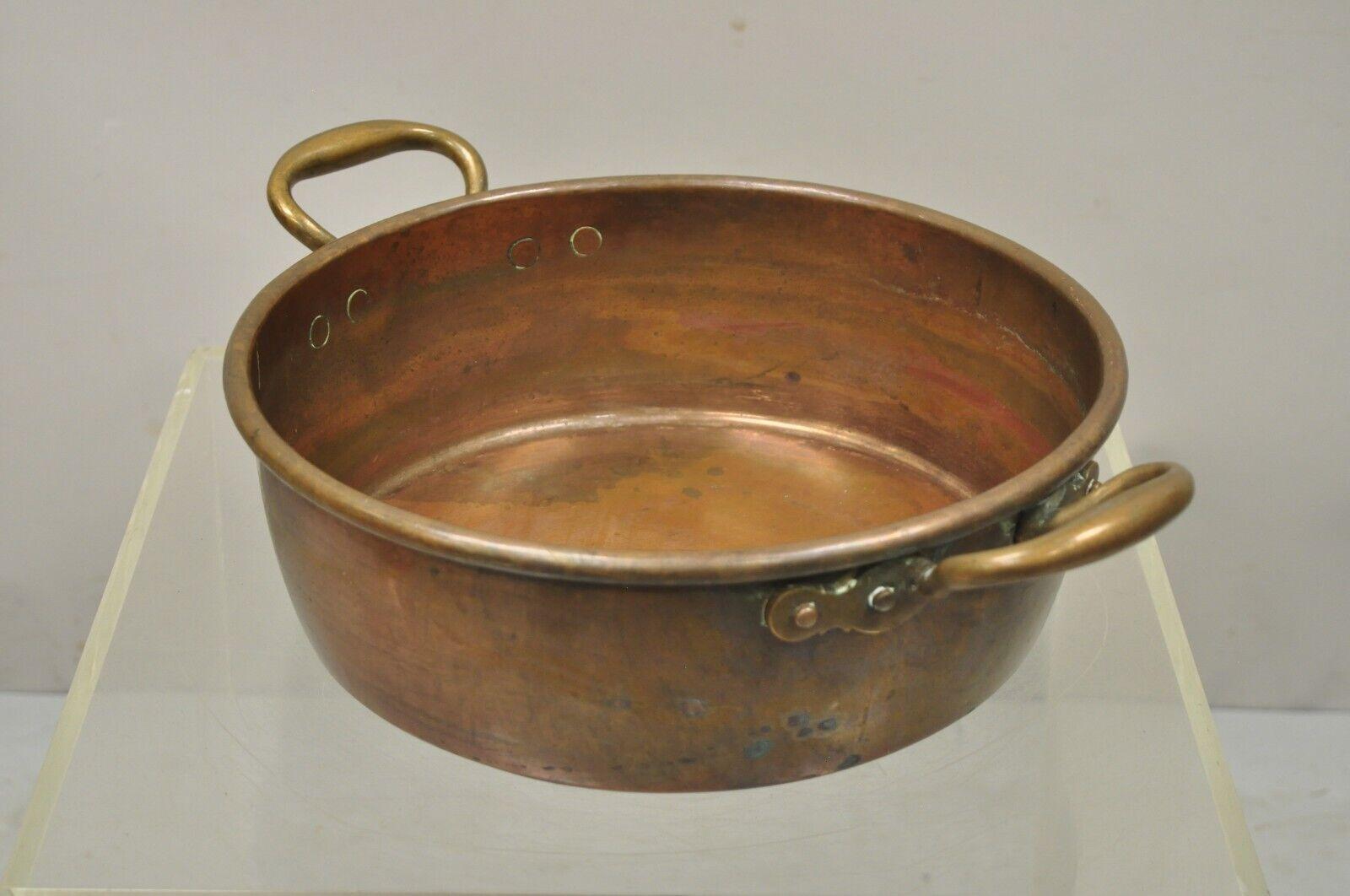Antique hand forged copper Cauldron pot twin handles 12