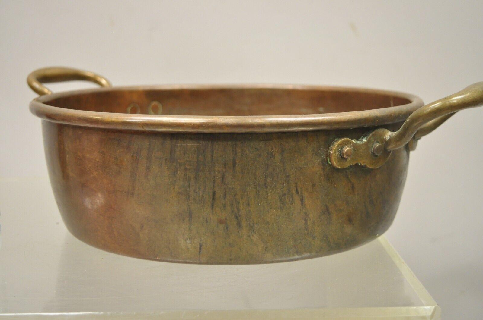 19th Century Antique Hand Forged Copper Cauldron Pot Twin Handles For Sale