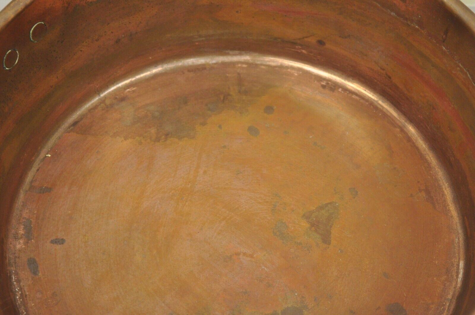 Antique Hand Forged Copper Cauldron Pot Twin Handles For Sale 1