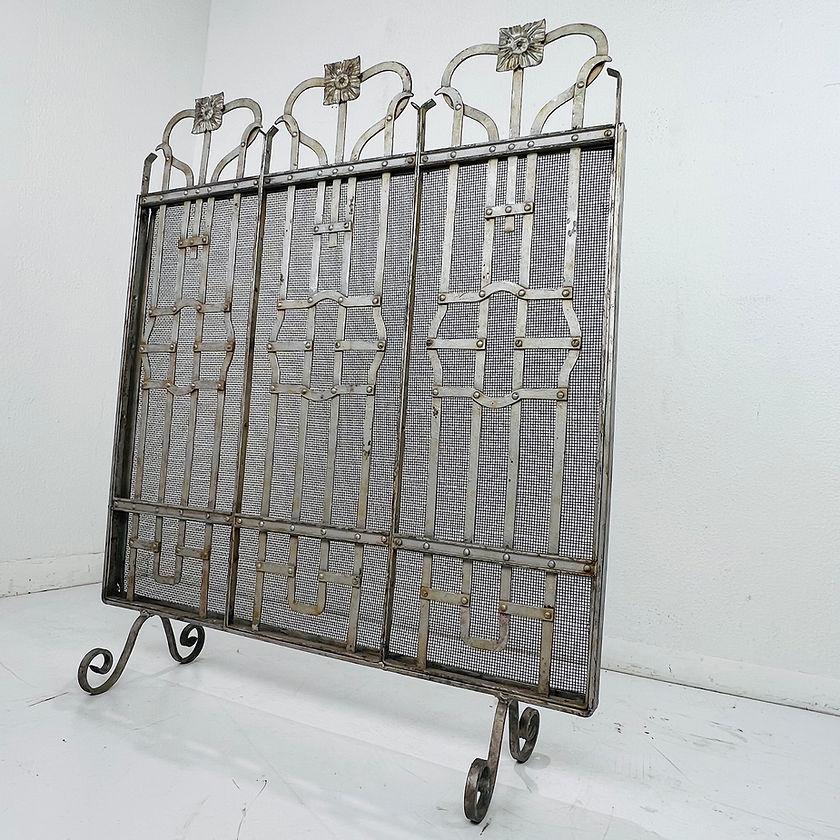 Antique Hand Forged Iron Fireplace Screen For Sale 5