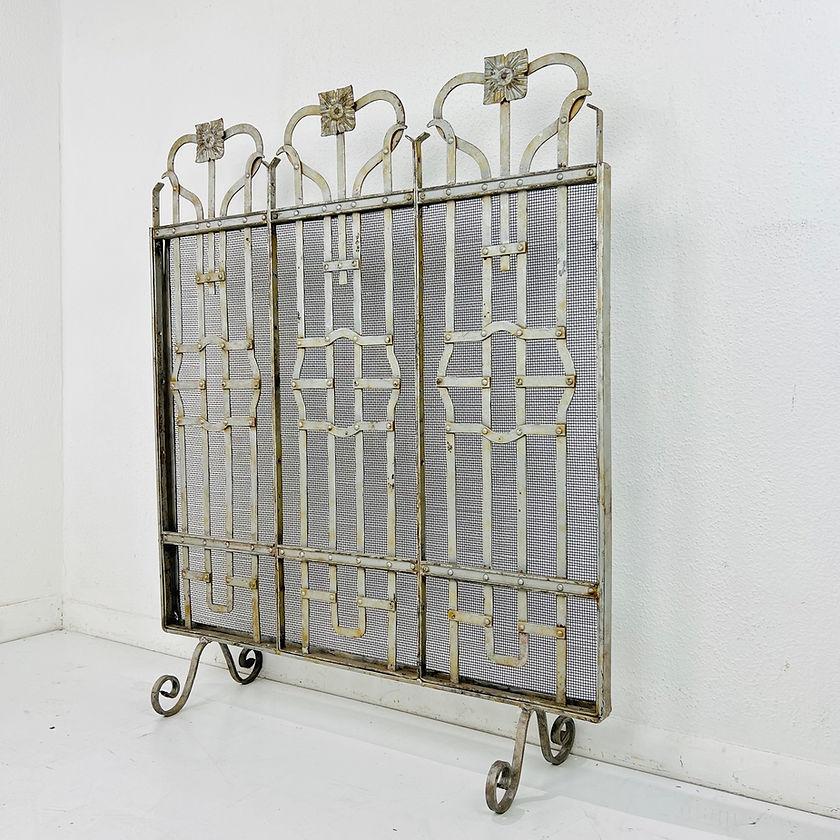Antique Hand Forged Iron Fireplace Screen For Sale 2