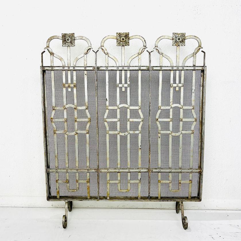 Antique Hand Forged Iron Fireplace Screen For Sale 3