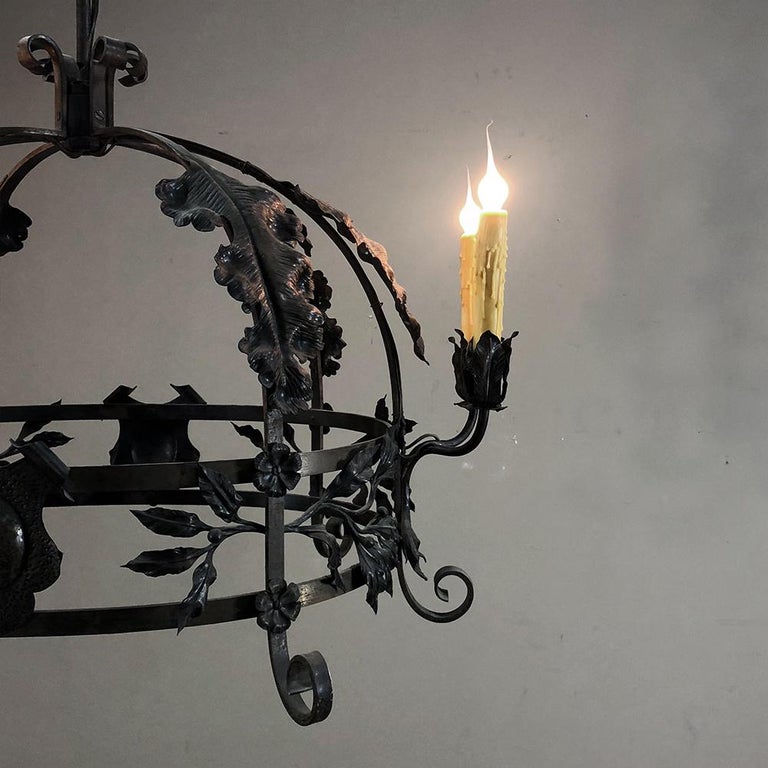 Antique Hand Italian Wrought Iron Chandelier For Sale at 1stDibs