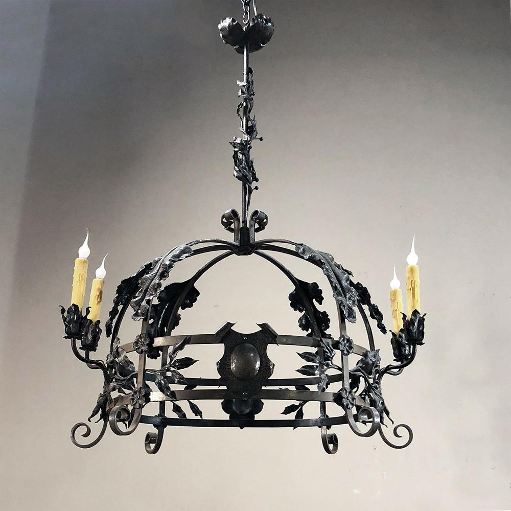 Baroque Revival Antique Hand Forged Italian Wrought Iron Chandelier For Sale
