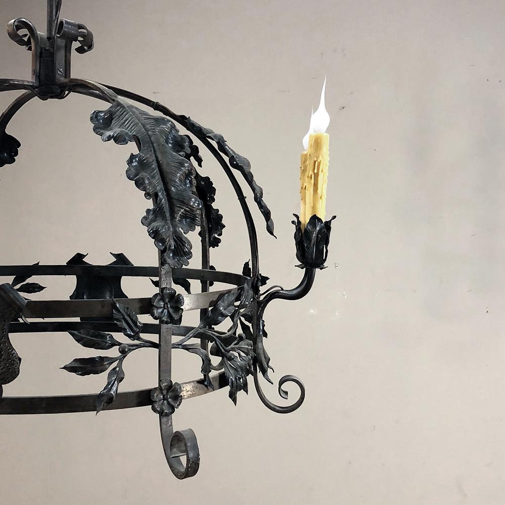 Hand-Crafted Antique Hand Forged Italian Wrought Iron Chandelier For Sale