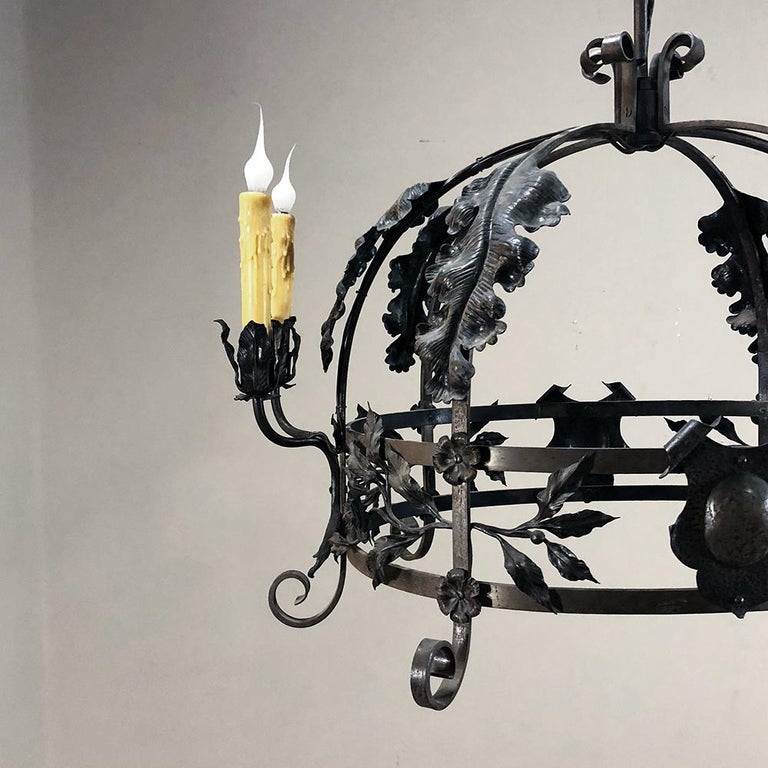 Antique Hand Italian Wrought Iron Chandelier For Sale at 1stDibs