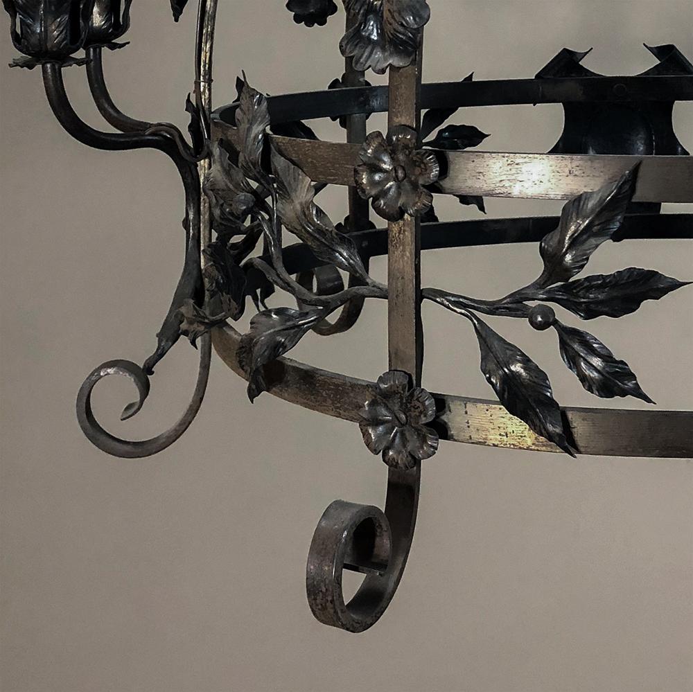 20th Century Antique Hand Forged Italian Wrought Iron Chandelier For Sale