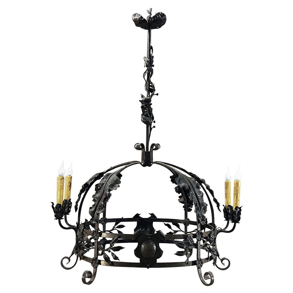 Antique Hand Forged Italian Wrought Iron Chandelier For Sale