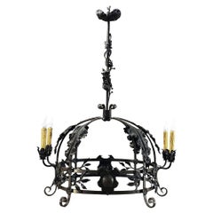 Used Hand Forged Italian Wrought Iron Chandelier