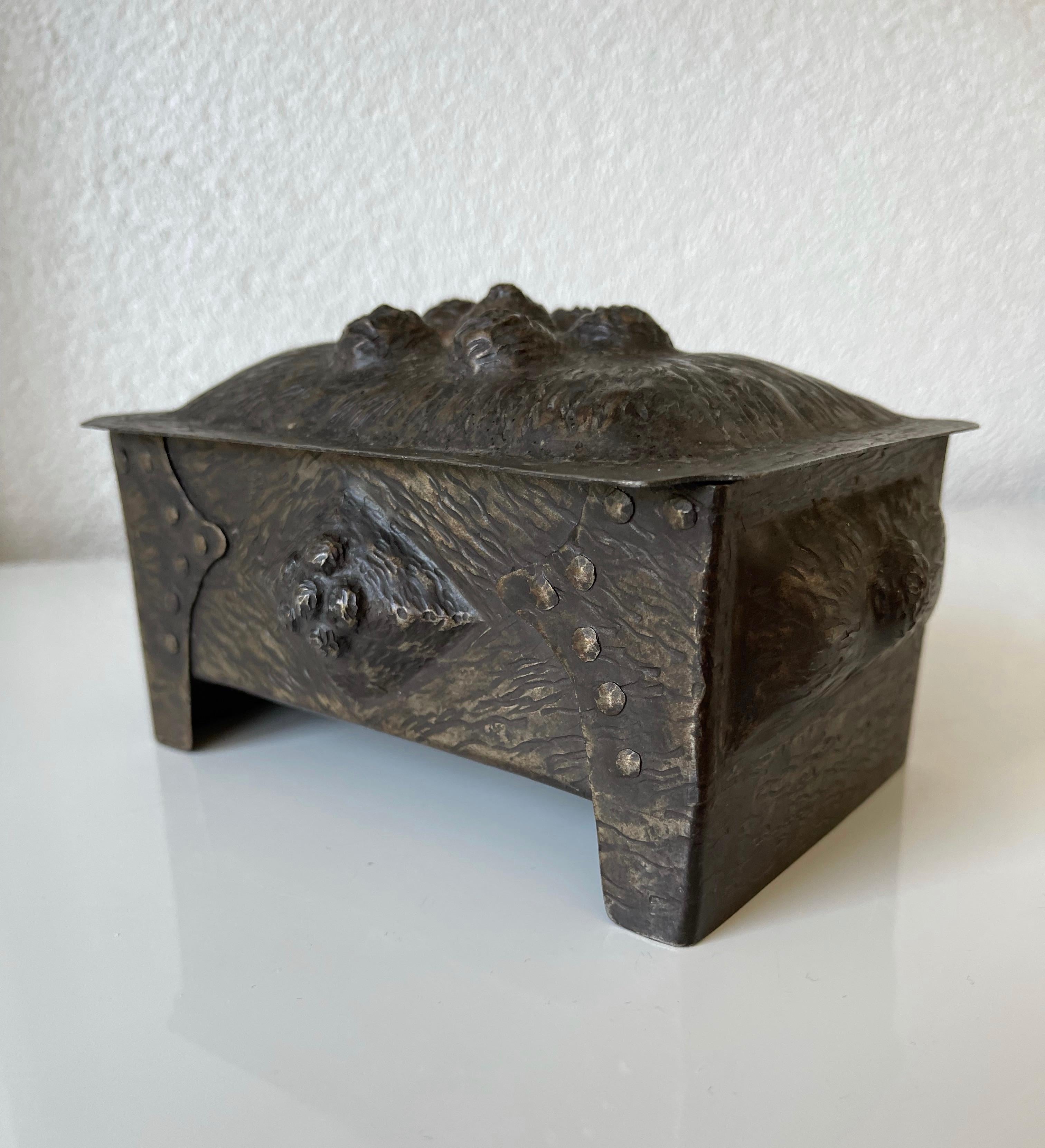 Unique and all handcrafted, wrought iron box attr. to Hugo Berger Goberg.

It is always refreshing to find an antique object probably by a famous maker, that you have never seen before. We have had and sold a number of rare collectibles by Hugo