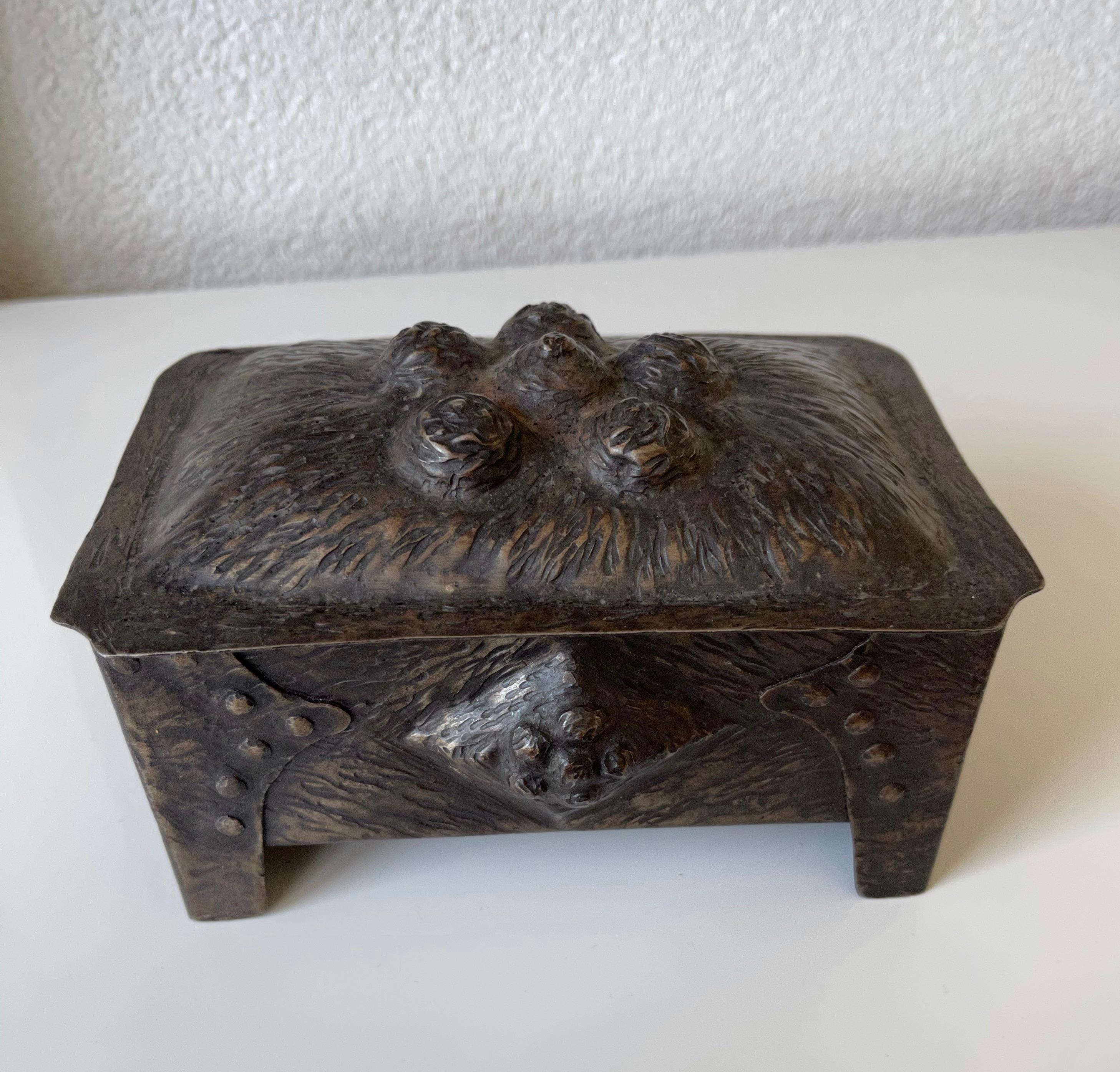 Metal Antique Hand Forged Organic Design Arts & Crafts Multi Purpose Box, circa 1920 For Sale