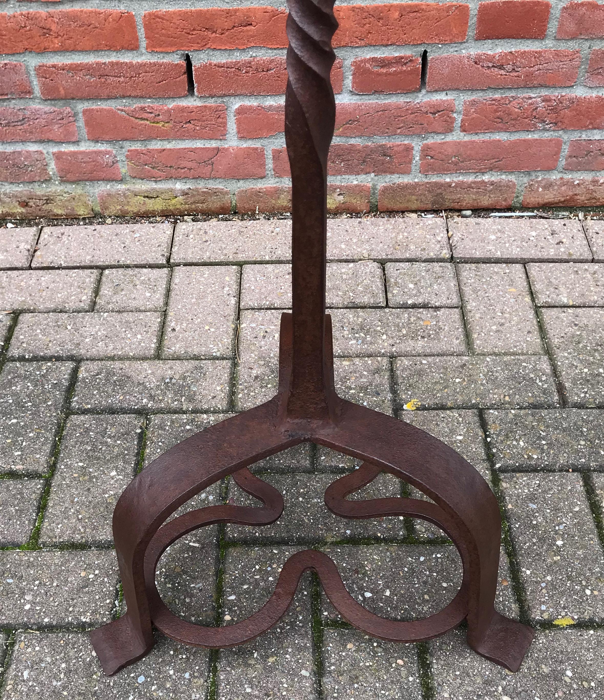 Antique Hand Forged Wrought Iron Gothic Revival Castle Floorlamp or Candlestick For Sale 5