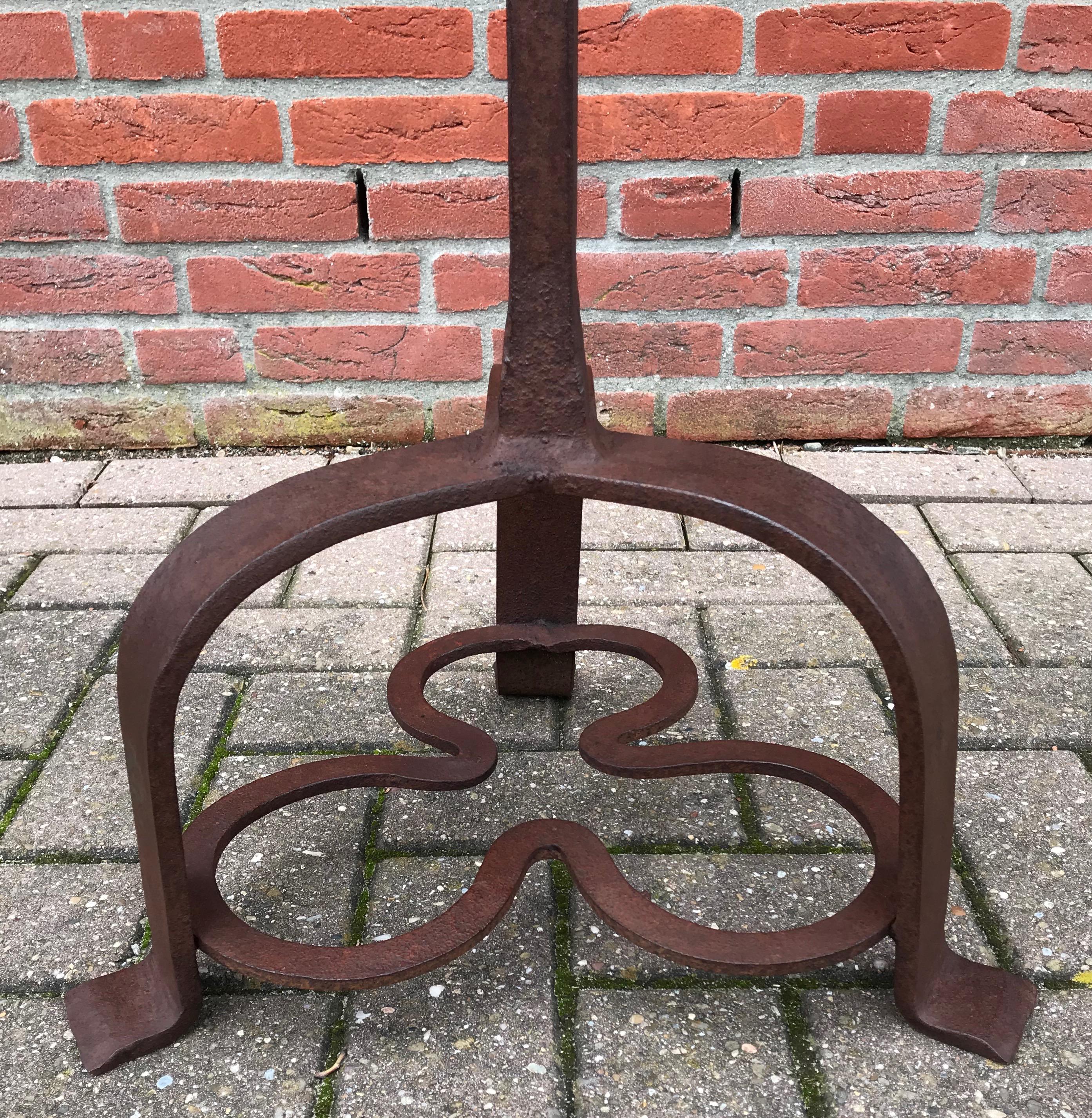 Antique Hand Forged Wrought Iron Gothic Revival Castle Floorlamp or Candlestick For Sale 6