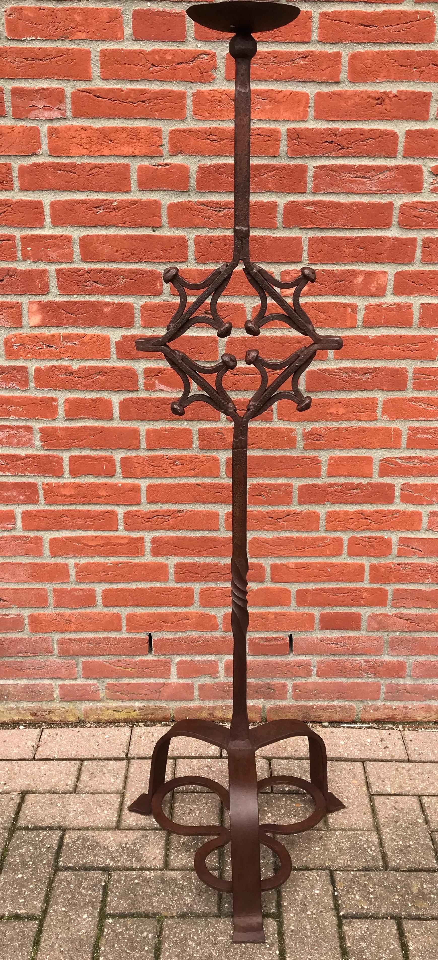 Antique Hand Forged Wrought Iron Gothic Revival Castle Floorlamp or Candlestick For Sale 9