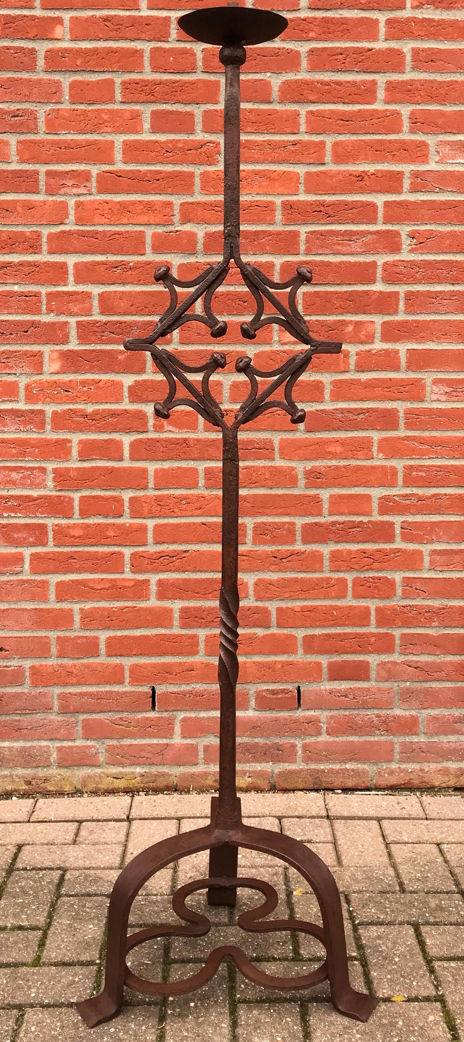 Antique Hand Forged Wrought Iron Gothic Revival Castle Floorlamp or Candlestick For Sale 10