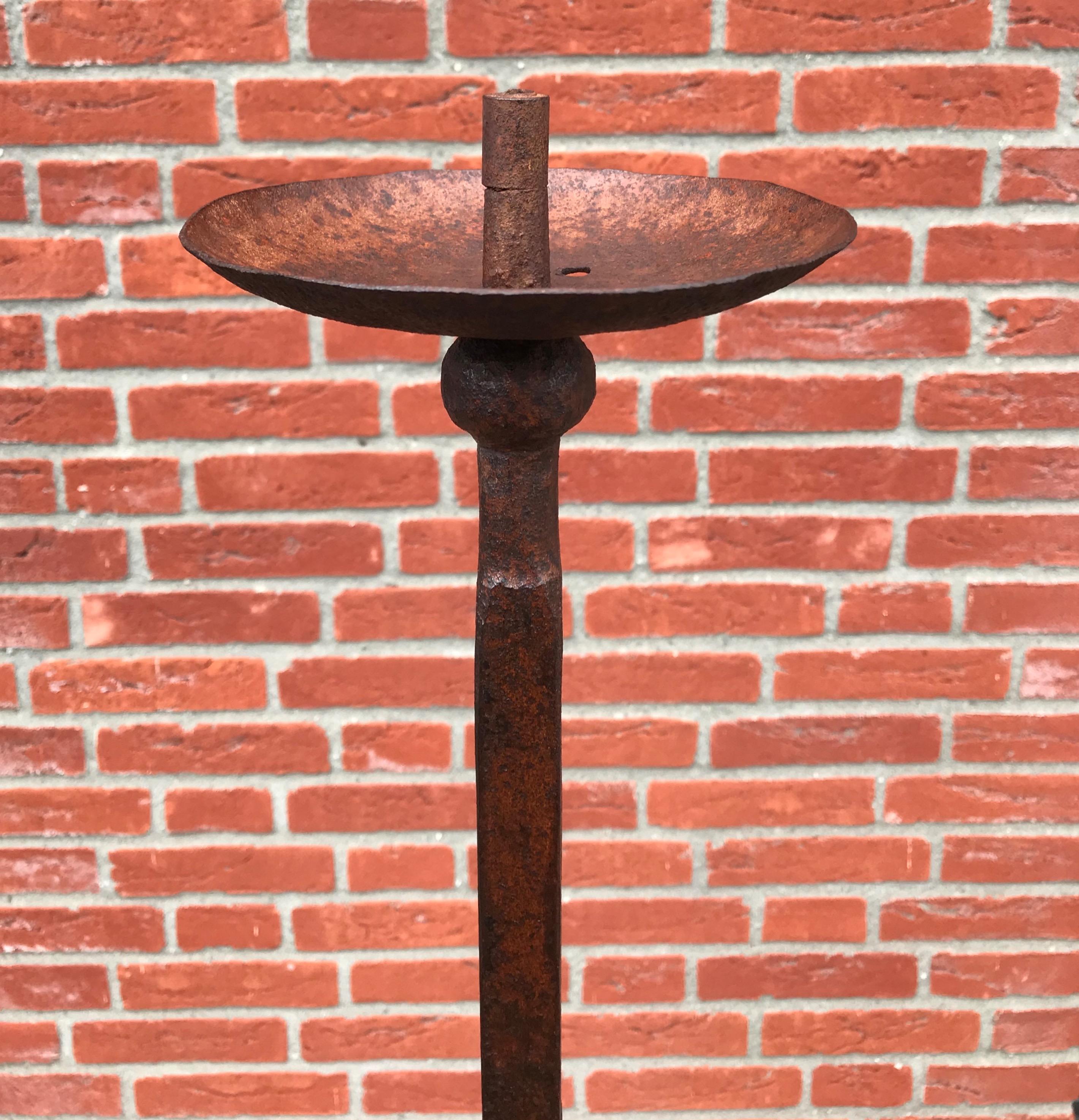 Antique Hand Forged Wrought Iron Gothic Revival Castle Floorlamp or Candlestick For Sale 12