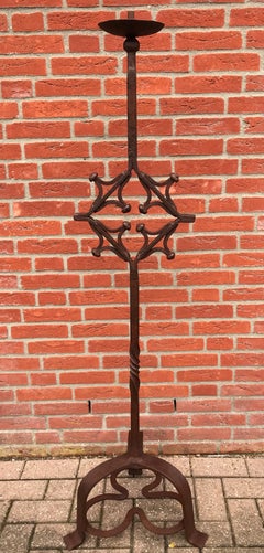 Antique Hand Forged Wrought Iron Gothic Revival Castle Floorlamp or Candlestick