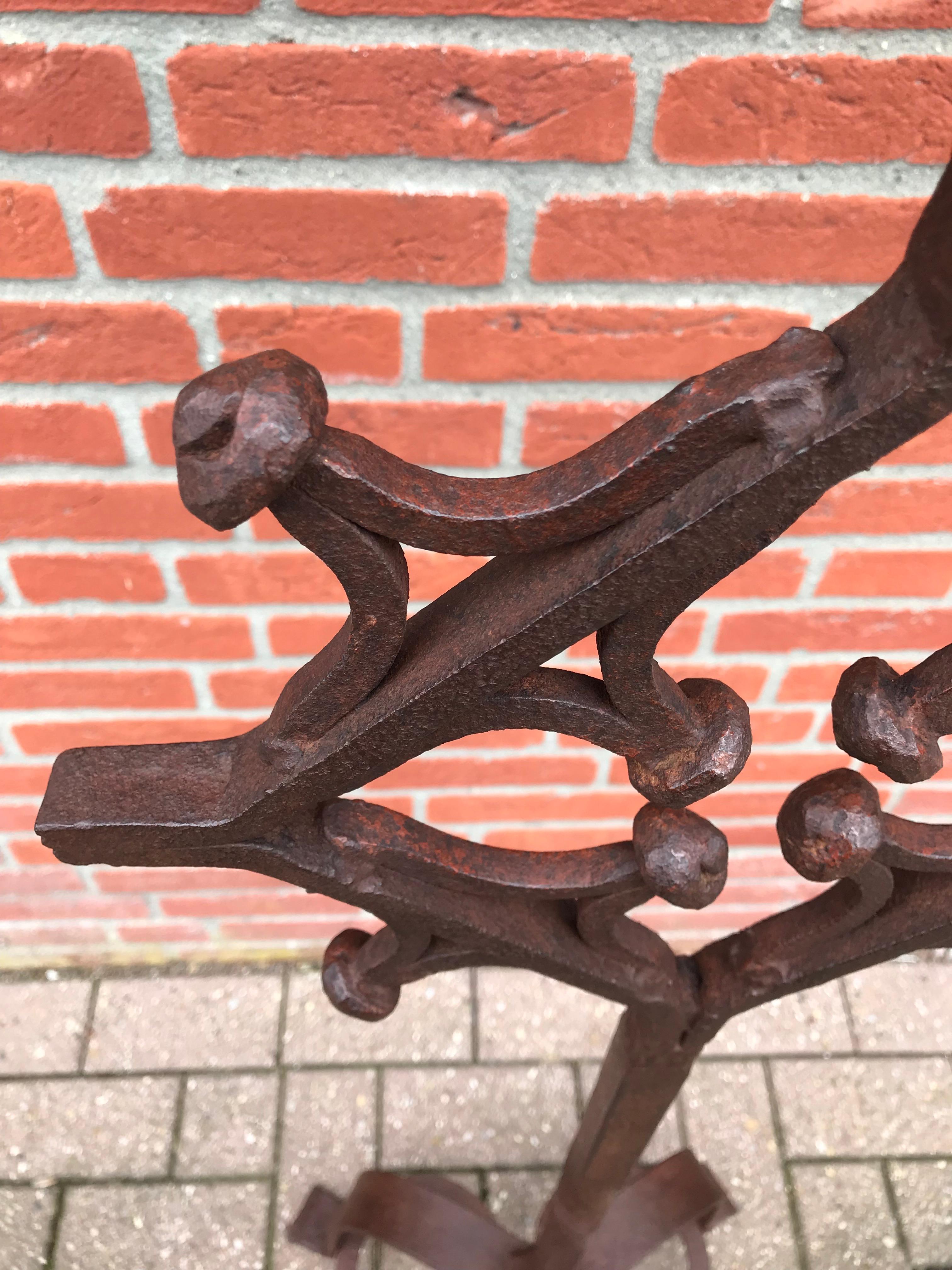 Antique Hand Forged Wrought Iron Gothic Revival Castle Floorlamp or Candlestick In Excellent Condition For Sale In Lisse, NL