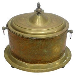 Antique Hand Hammered Brass Tobacco Box on Footed Stand, 18th Century