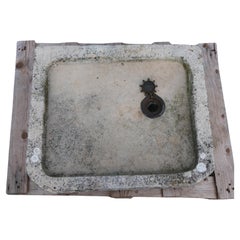 Antique Hand-Hewn Limestone Square Basin with Drain