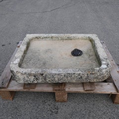 Antique Hand-Hewn Limestone Square Basin with Drain