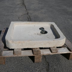 Antique Hand-Hewn Limestone Square Basin with Drain