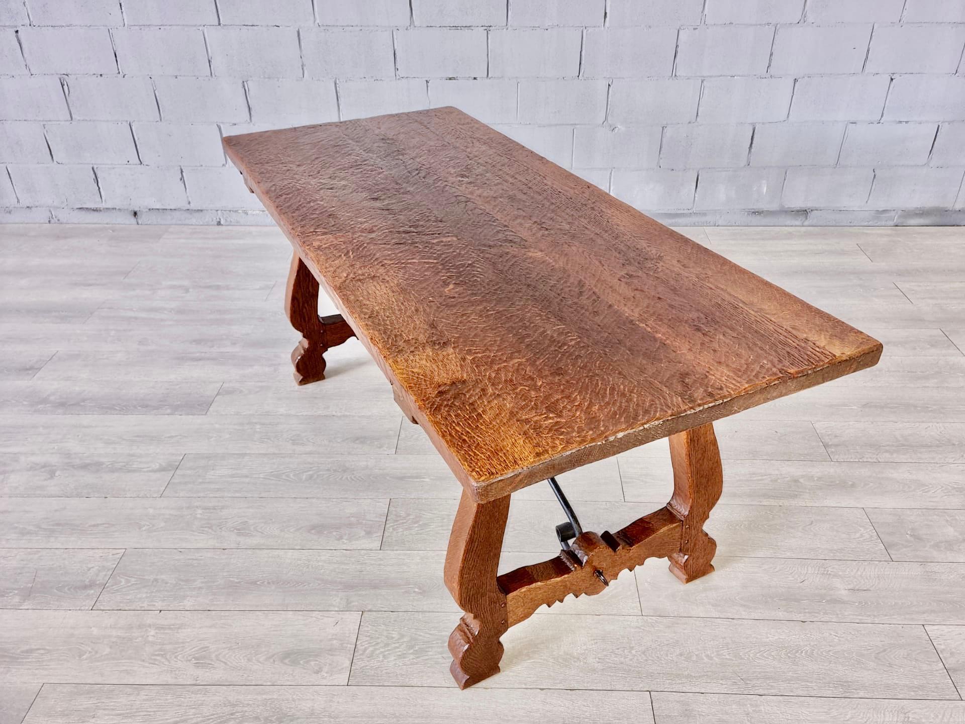 Antique Hand Hewn Spanish Revival Dining Table For Sale 3