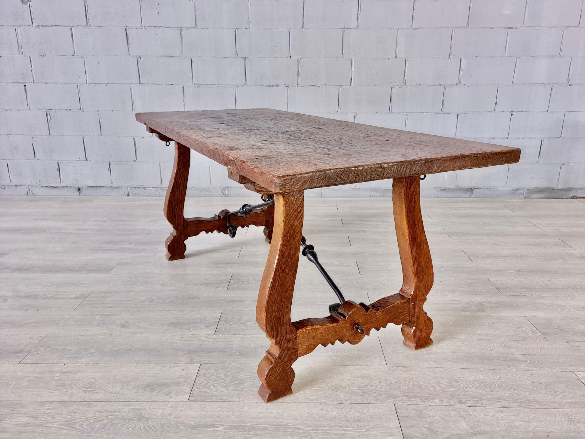 Antique Hand Hewn Spanish Revival Dining Table For Sale 4