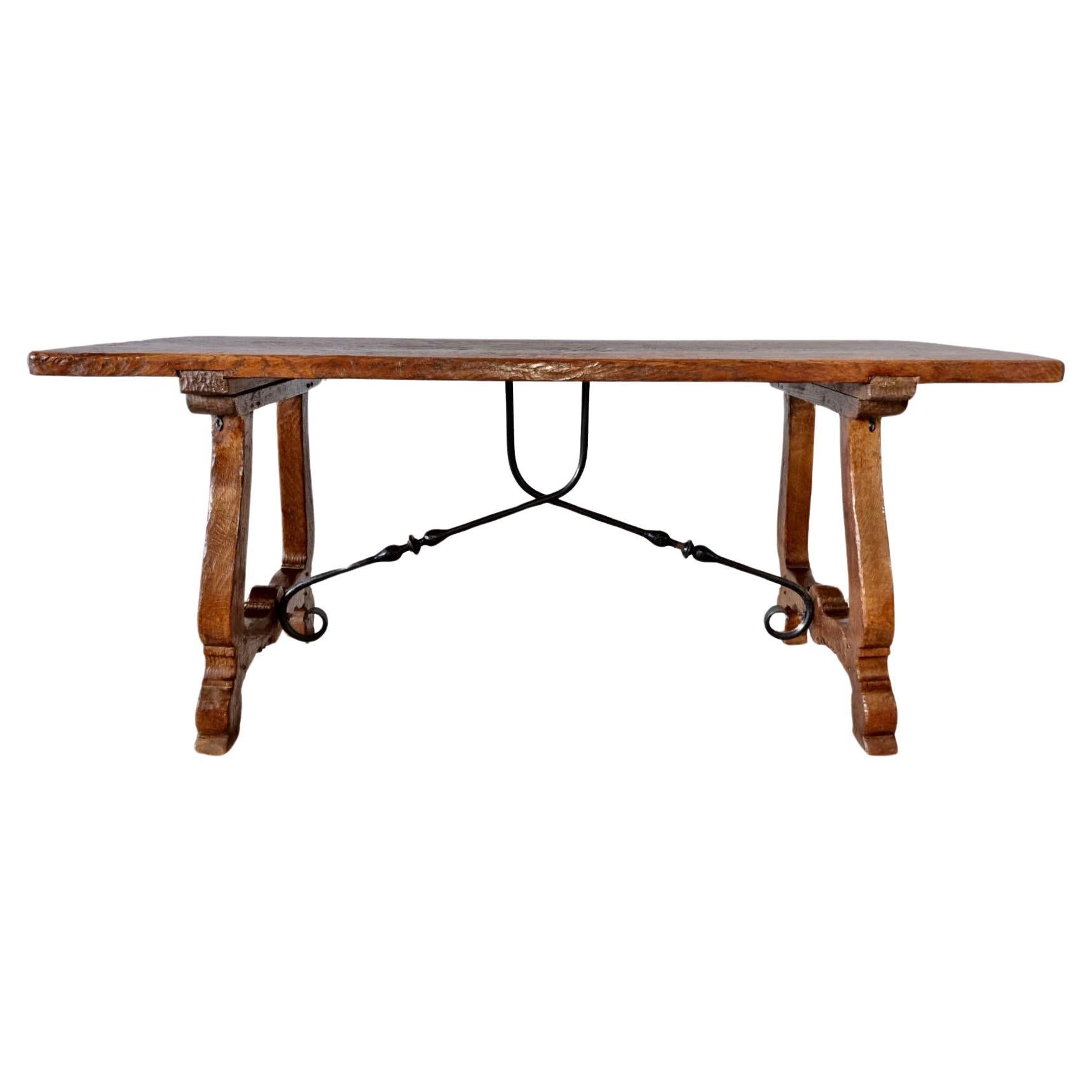Antique Hand Hewn Spanish Revival Dining Table For Sale