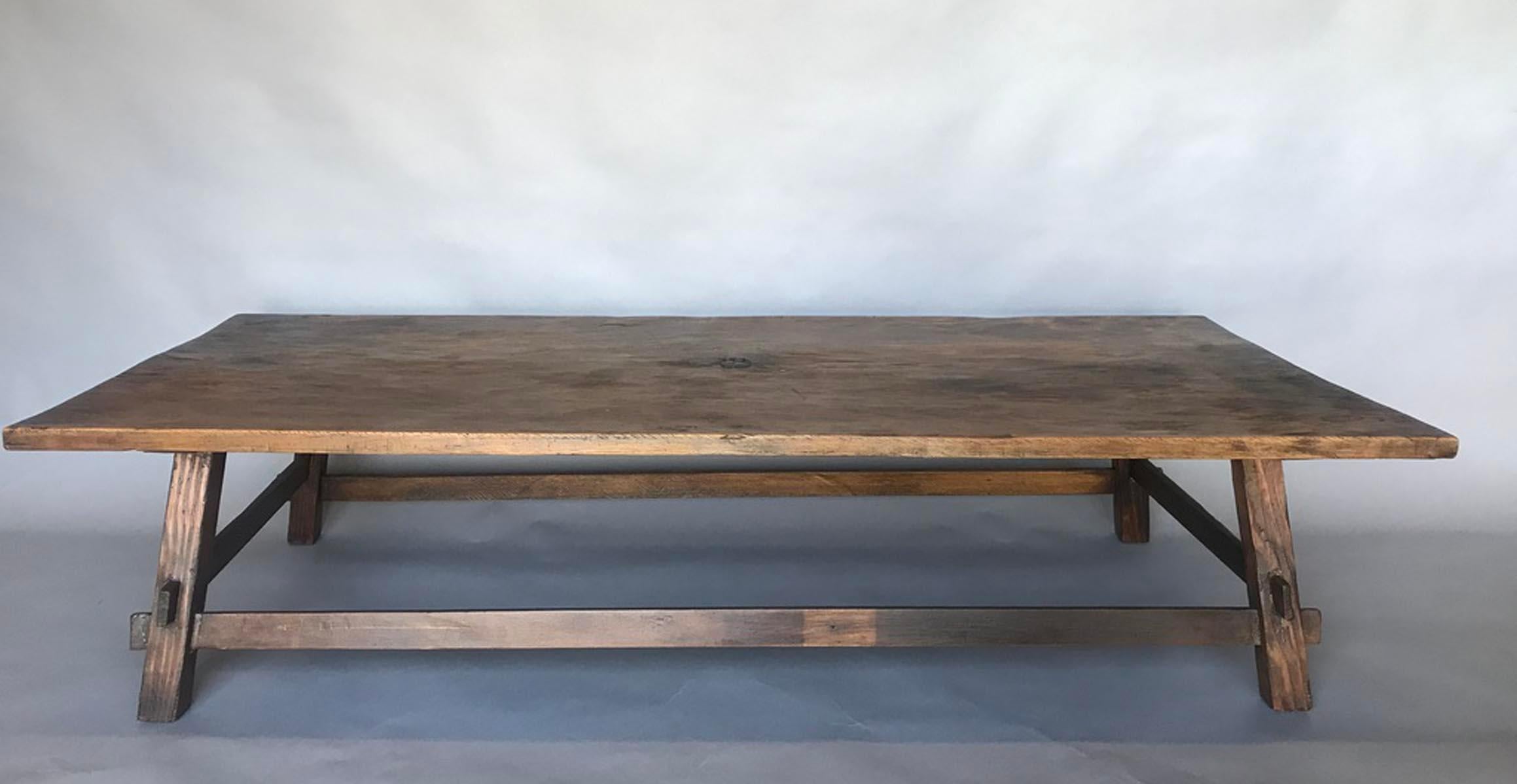 Antique Hand Hewn Top Coffee Table In Good Condition In Los Angeles, CA