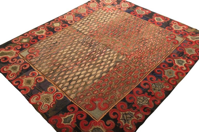 Antique Hand Rug in All over Red, Beige-Brown Geometric Pattern For ...