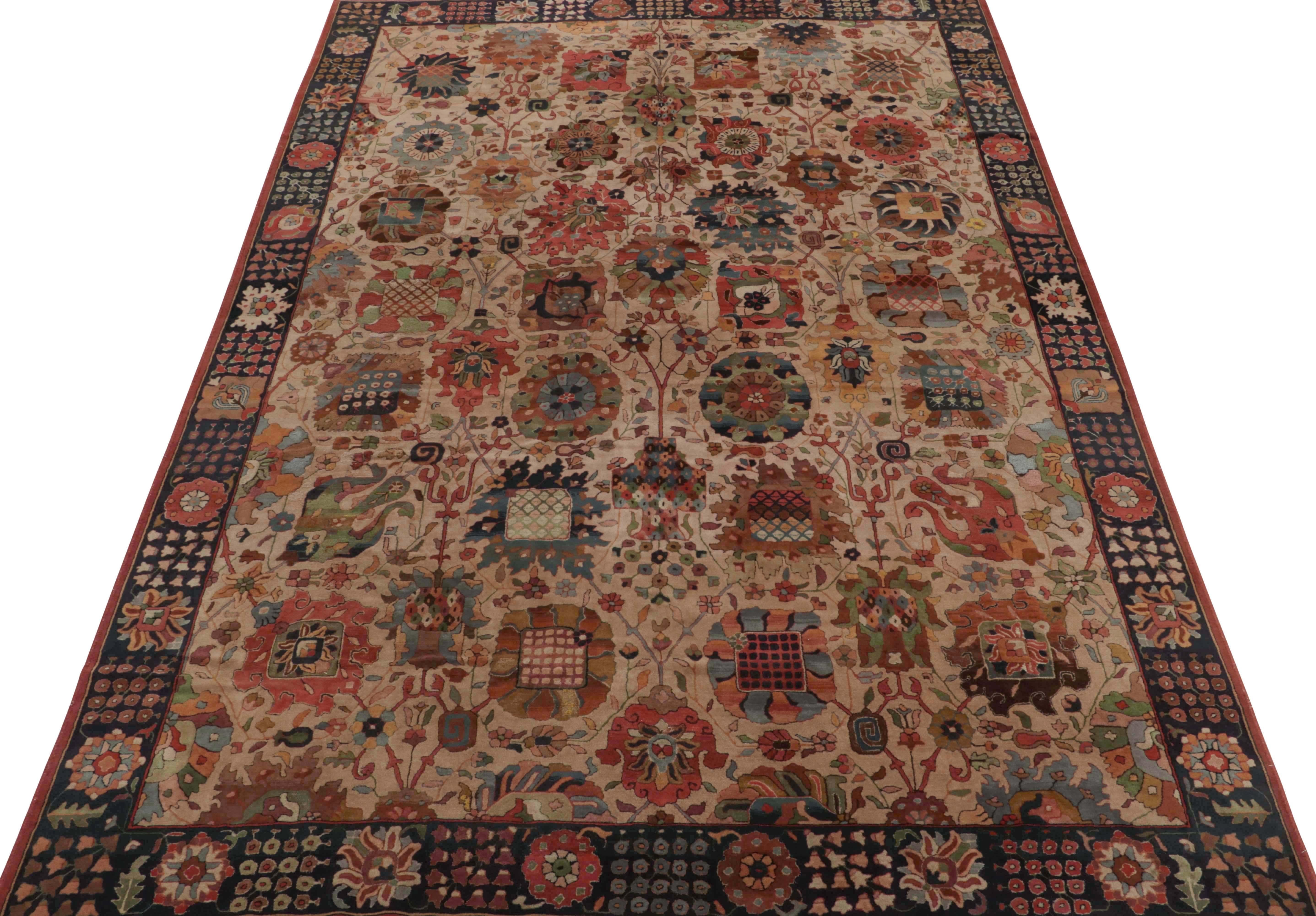 German Antique Hand-Hooked Rug in Brown Red and Green Floral Patterns by Rug & Kilim For Sale