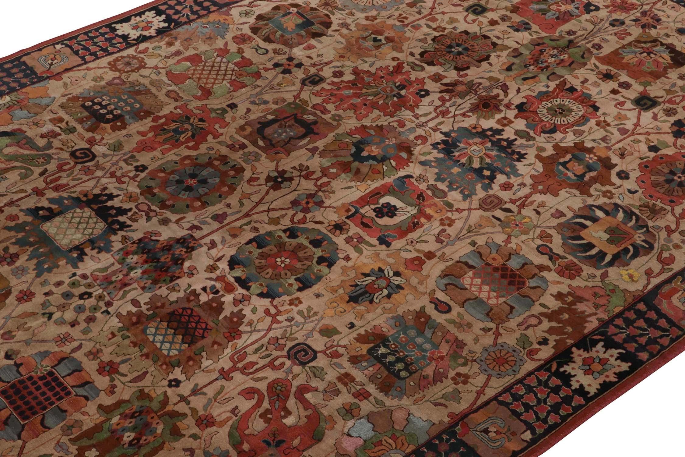 Hand-Knotted Antique Hand-Hooked Rug in Brown Red and Green Floral Patterns by Rug & Kilim For Sale