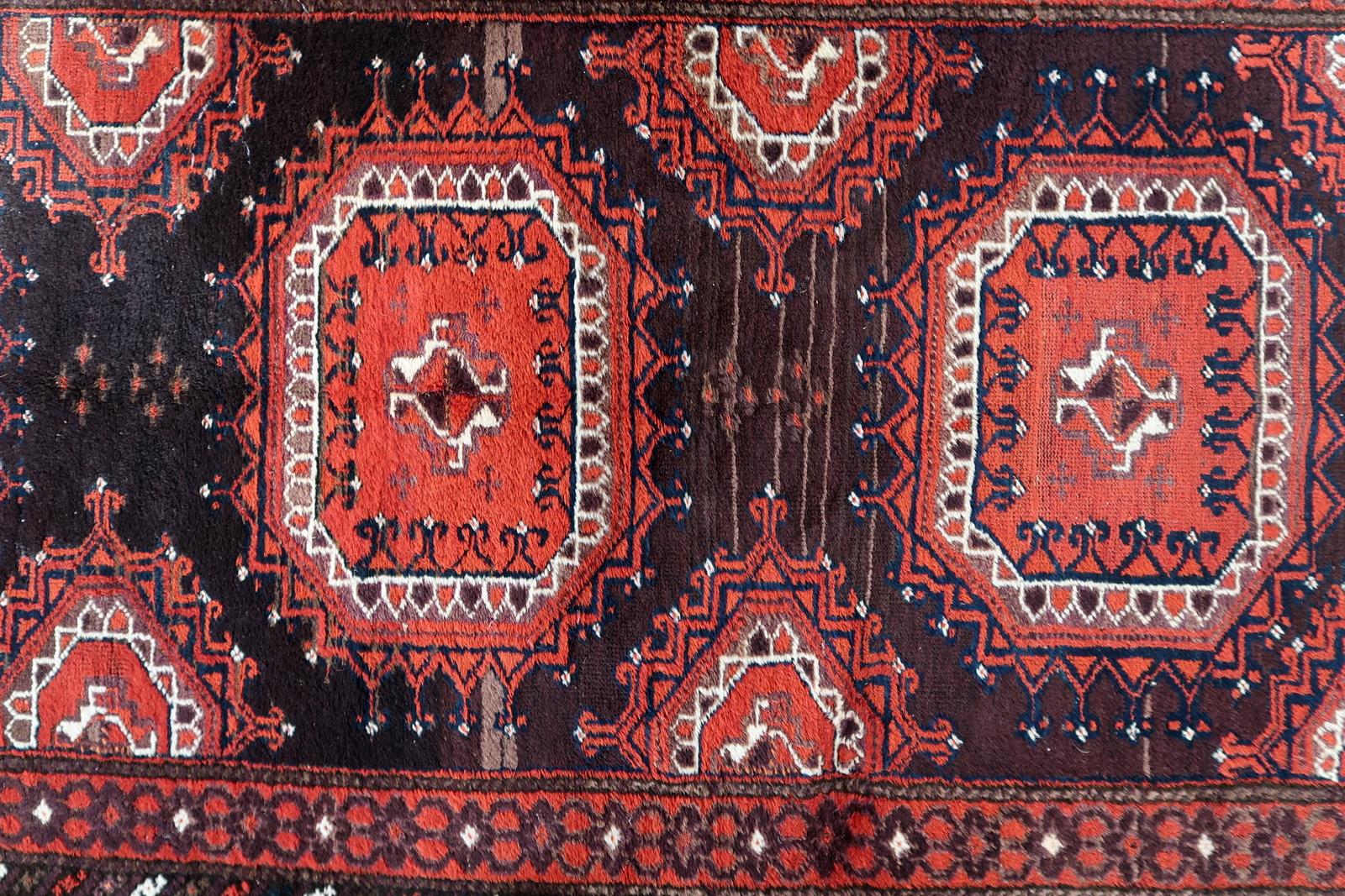 Antique Tapis Afghan Baluch noué à la main en rouge et marron 3.8' x 6.9' - 1C1195 Bon état - En vente à Bordeaux, FR